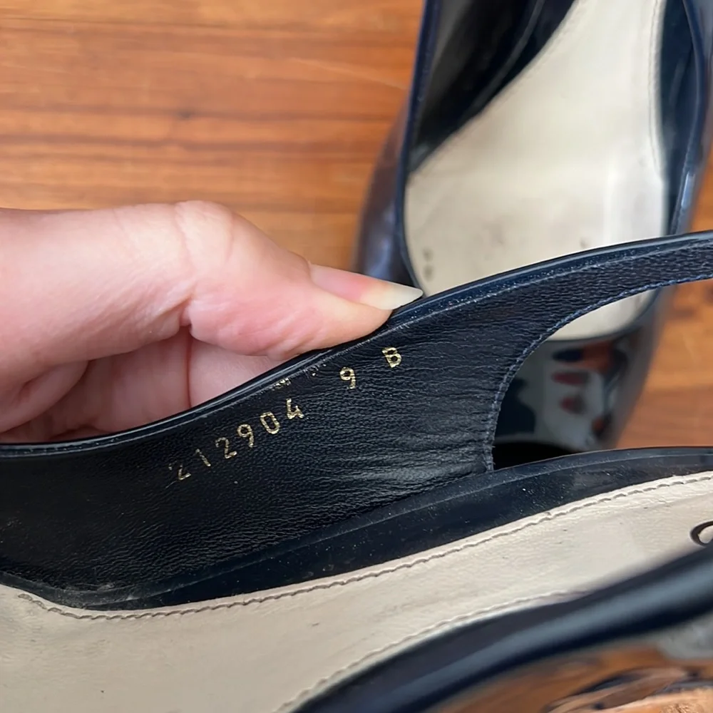 Gucci Navy Patent Leather Slingback Heels 9 - Picture 5 of 10